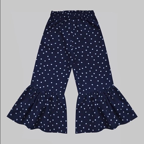 Navy Blue & White Polka Dot Boho Ruffle Pants